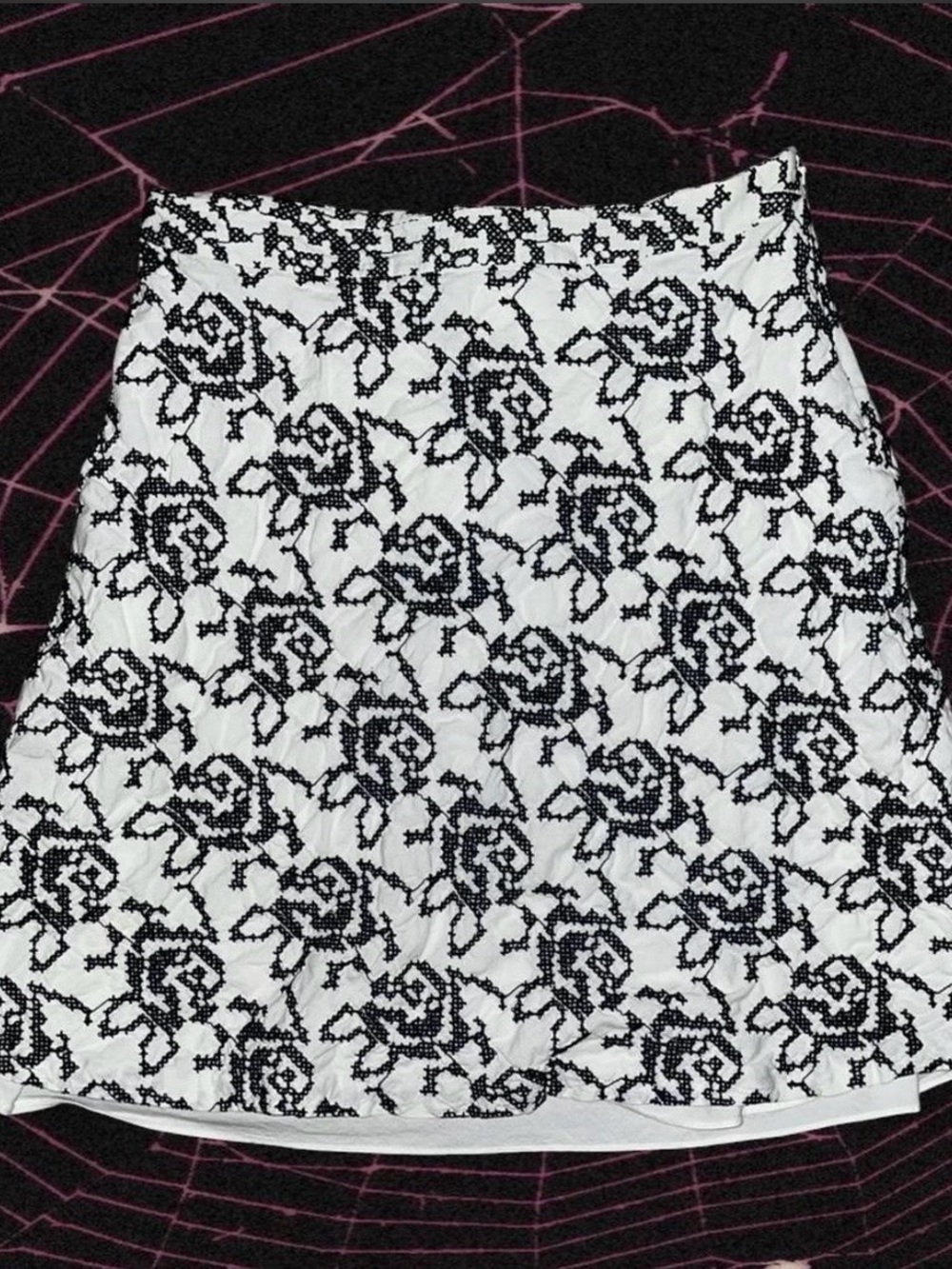 Michael Kors Black and White Floral A-Line Skirt